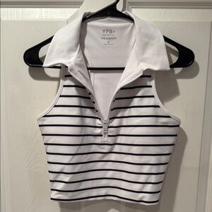 ABERCROMBIE & FITCH YPB Black & White Stripe Racerback Athletic Tank Top